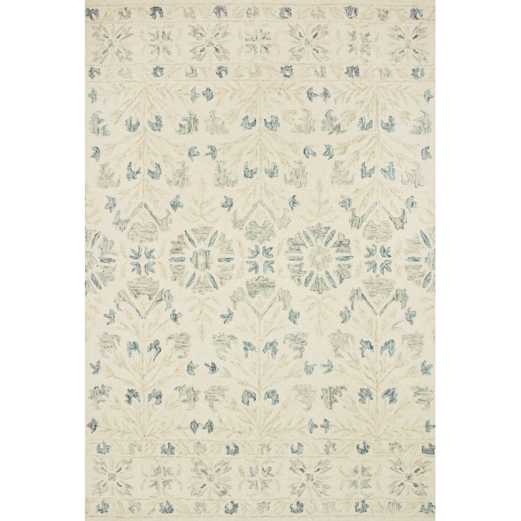 Ivory and Grey Floral Handmade Wool Rug