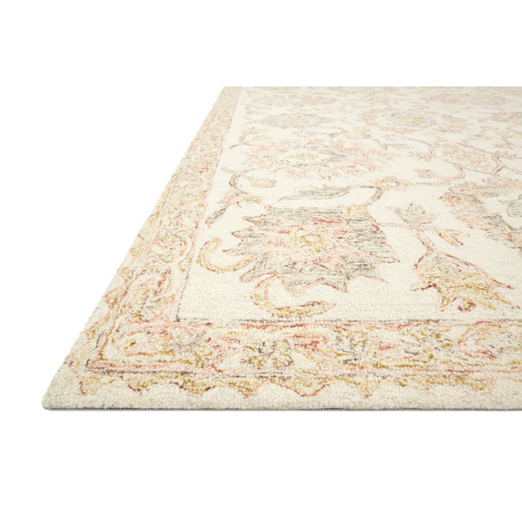 Handmade Ivory and Blush Wool Rectangular Rug