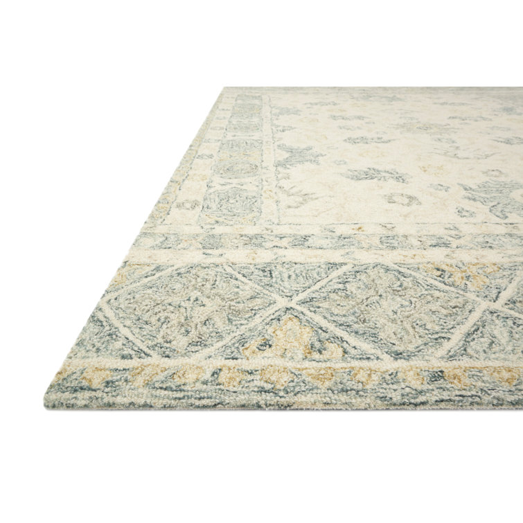 Handmade Ivory and Slate Floral Wool Area Rug