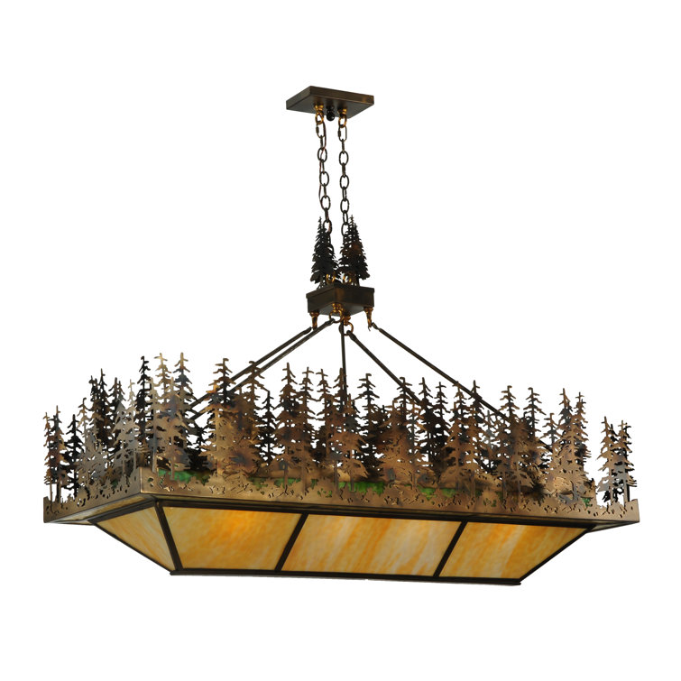 Tall Pine Trees 8-Light LED Copper & Glass Island Chandelier