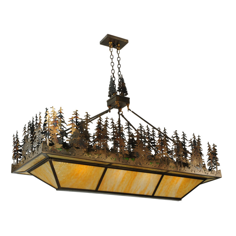 Tall Pine Trees 8-Light LED Copper & Glass Island Chandelier