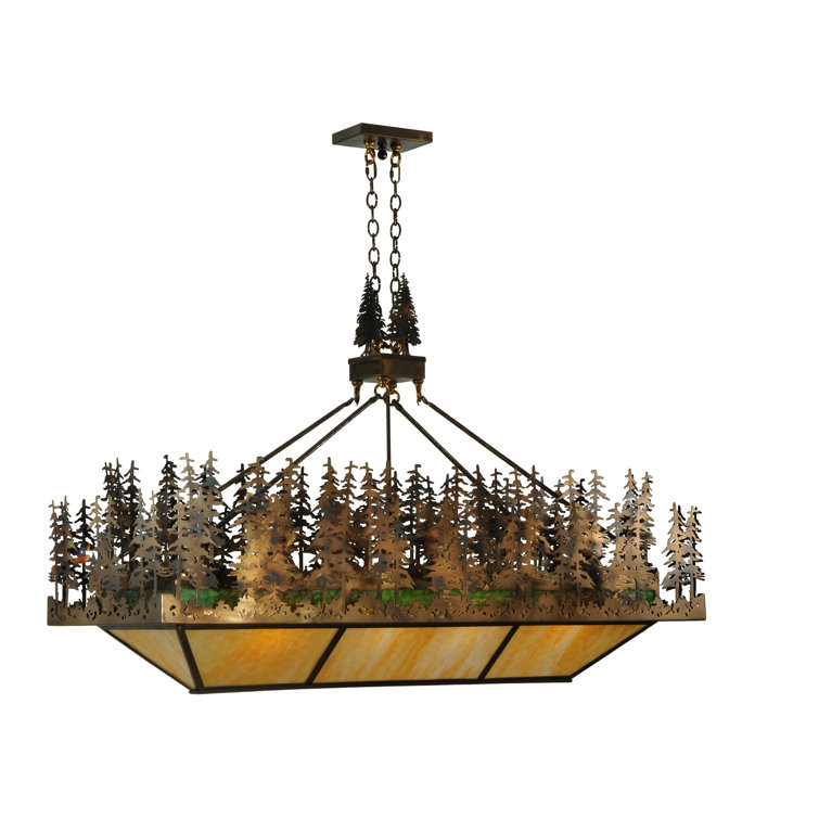 Tall Pine Trees 8-Light LED Copper & Glass Island Chandelier