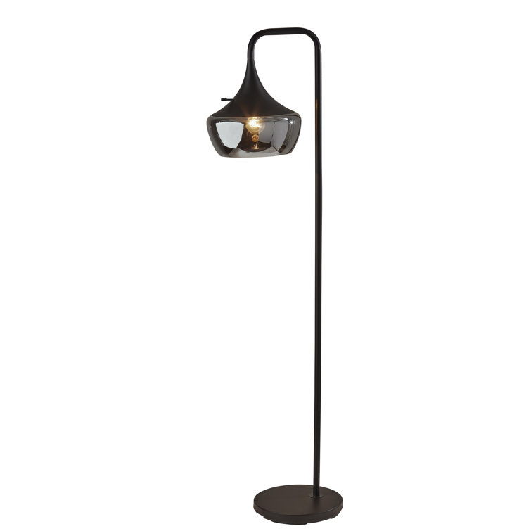 Black Metal 63.5'' Arched Floor Lamp with Smoked Mercury Glass Shade