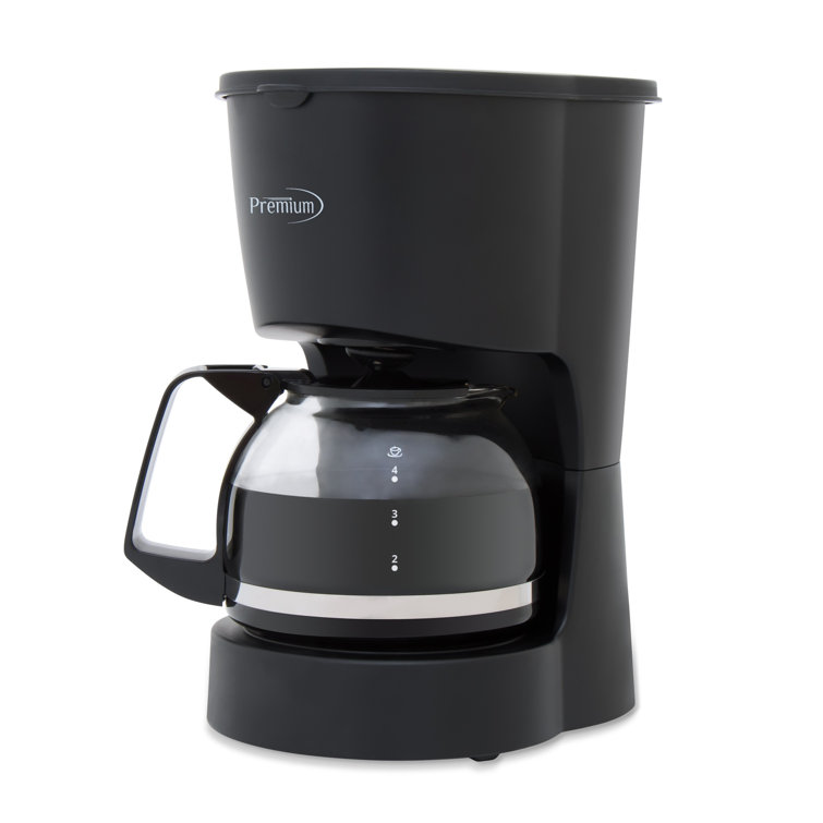 Premium Black 4-Cup Drip Coffee Maker with Reusable Filter