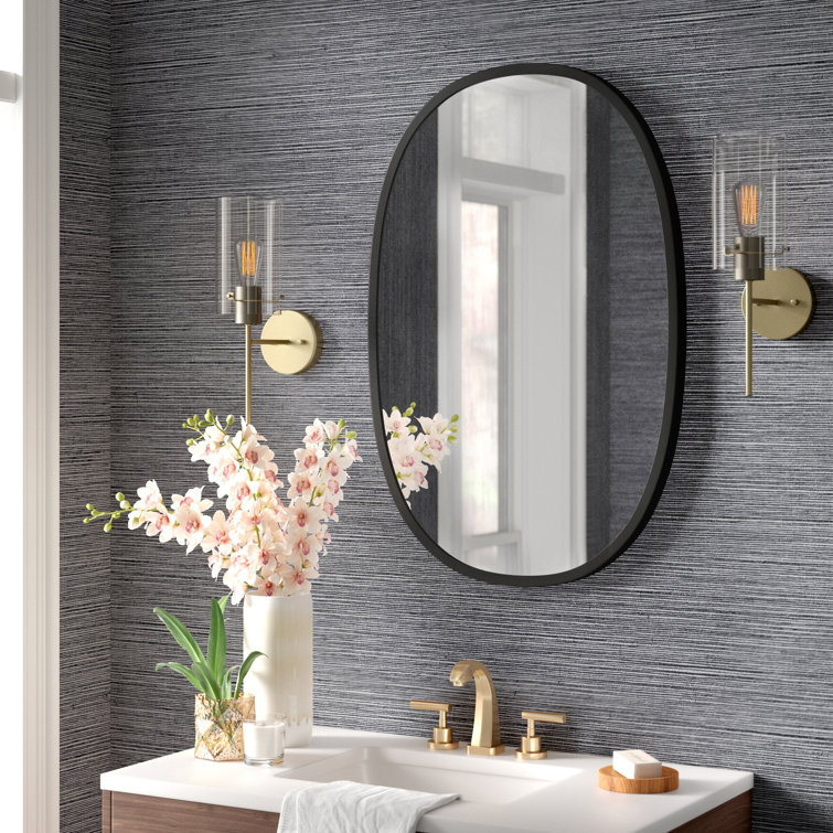 Modern Industrial Hub Oval Wall Mirror with Black Rubber Rim