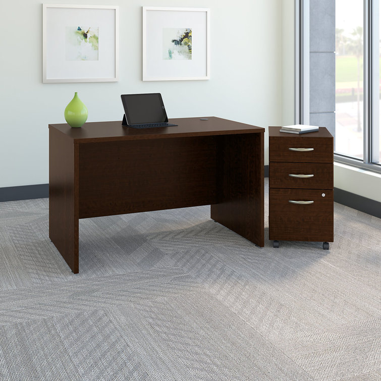 Transitional Mocha Cherry Executive Office Desk with Drawer