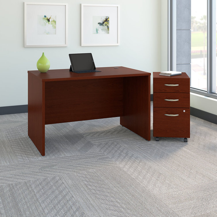 Mahogany 71" Home Office Desk with Filing Cabinet