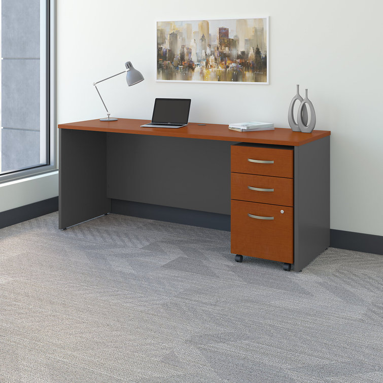 Contemporary Gray-Brown Natural Cherry Home Office Desk with Drawer