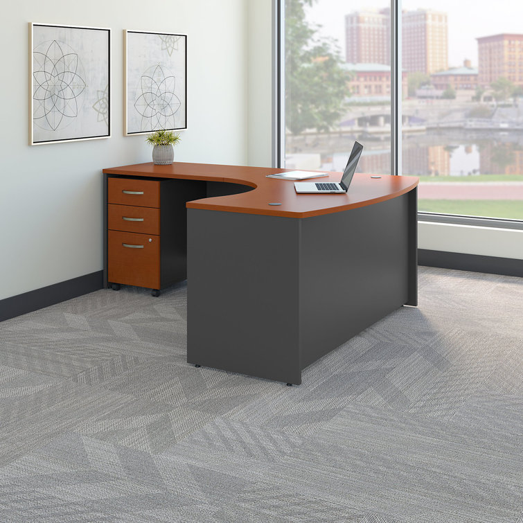 Hansen Cherry Executive Corner Desk with Filing Cabinet and Keyboard Tray