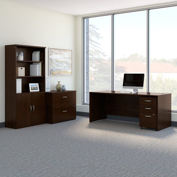 Mocha Cherry Adjustable 5-Shelf Wooden Bookcase with Doors