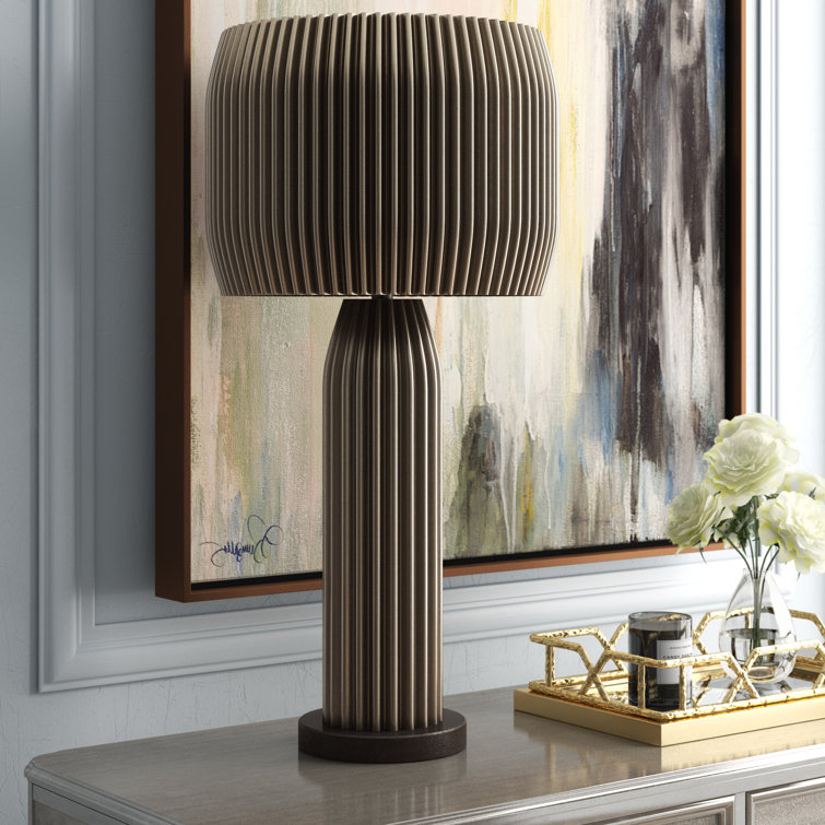 Crimped Antique Nickel 2-Light Table Lamp with Clear Cord