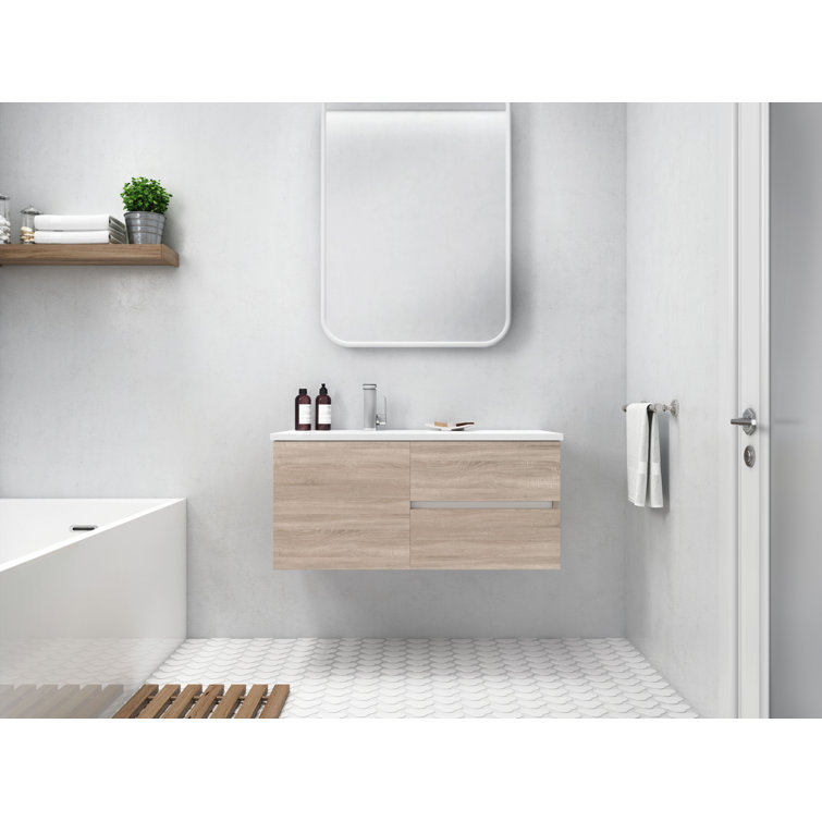 Beachwood Oak 42" Single Sink Wall-Mount Vanity with Cultured Marble Top