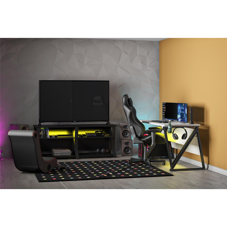 White Adjustable Height Gaming Desk with USB Port and Cup Holder