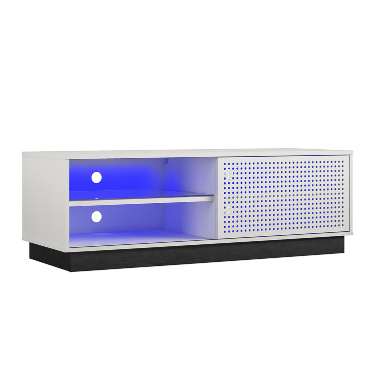 Contemporary White Gamer TV Stand with LED & Wire Management