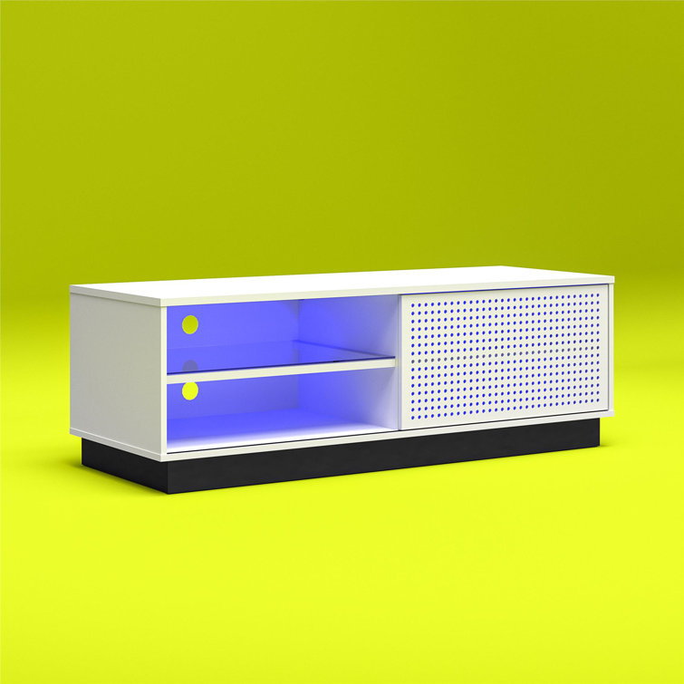 Contemporary White Gamer TV Stand with LED & Wire Management