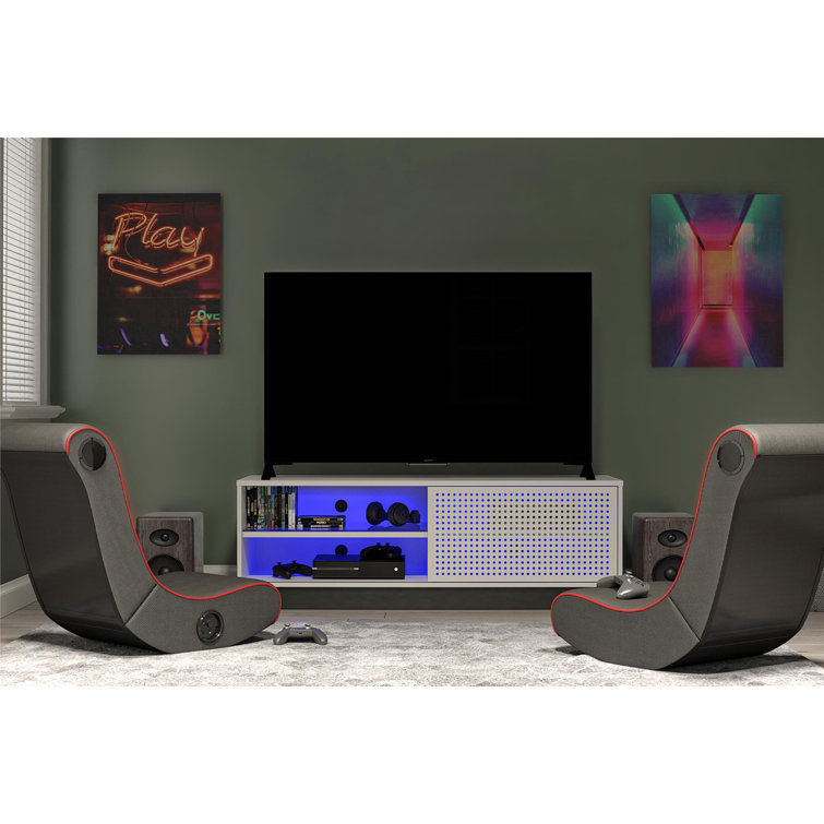 Contemporary White Gamer TV Stand with LED & Wire Management