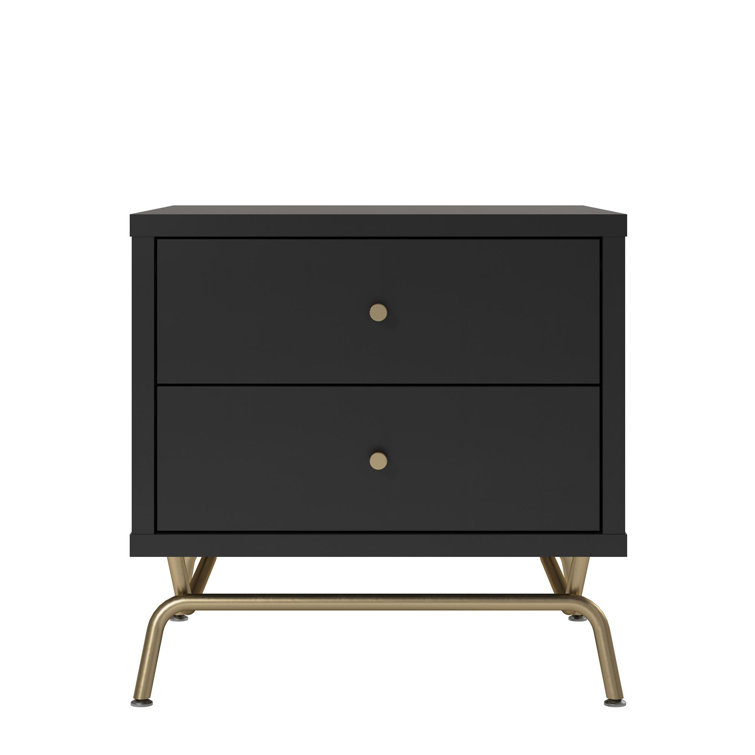 Nova Black Wood & Gold Metal Rectangular End Table with Storage