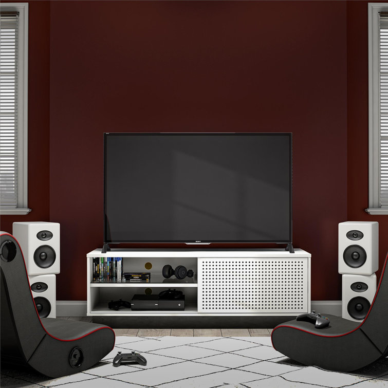 Contemporary White Gamer TV Stand with LED & Wire Management