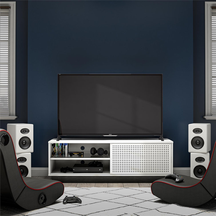 Contemporary White Gamer TV Stand with LED & Wire Management