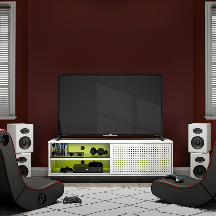 Contemporary White Gamer TV Stand with LED & Wire Management