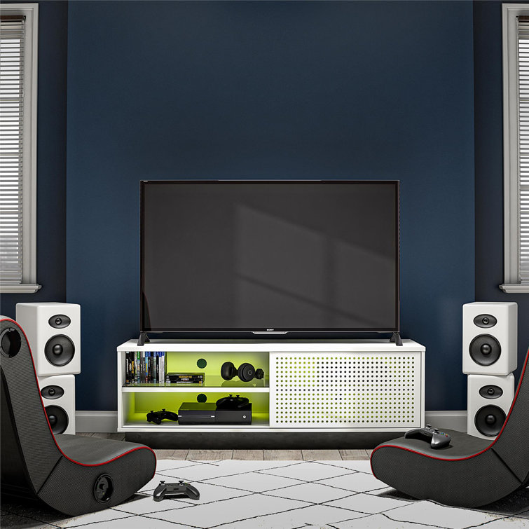 Contemporary White Gamer TV Stand with LED & Wire Management
