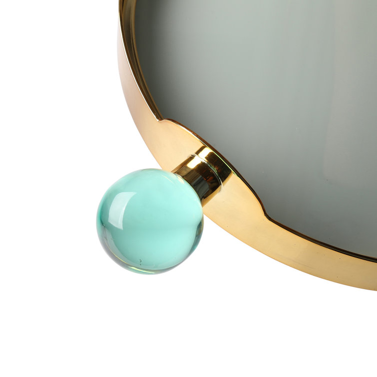 Round Glass and Brass Tray with Acrylic Handles
