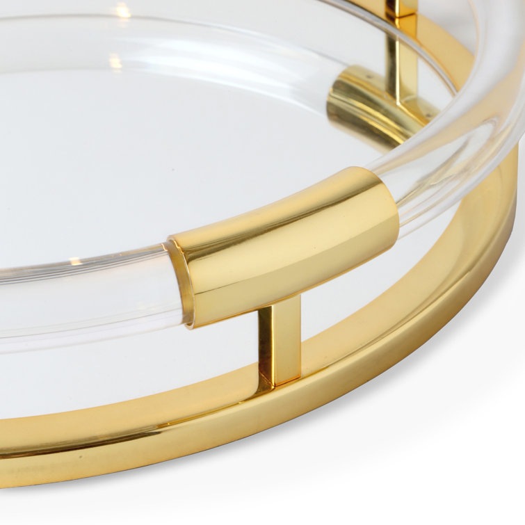 Gold and Clear Round Brass Vanity Tray