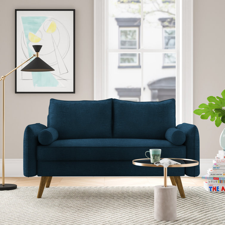 Beige Tufted Fabric Loveseat with Solid Wood Legs and Pillow Back