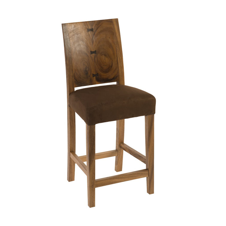 Chamcha Wood and Brown Leather Counter Stool