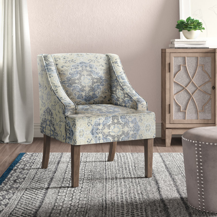 Antique Blue Classic Swoop Accent Armchair with Wood Legs