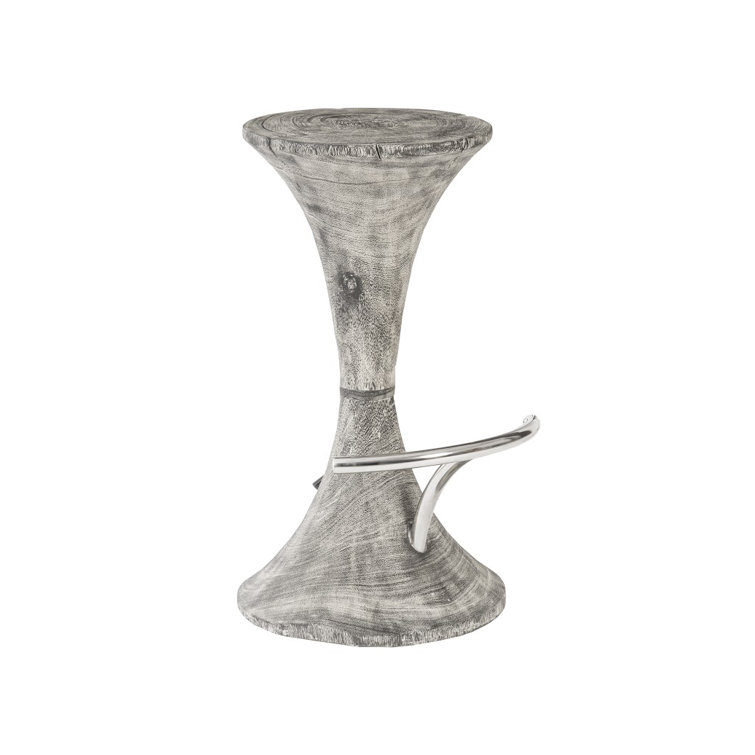 Gray Stone Chamcha Wood Bar Stool with Stainless Steel Foot Rest