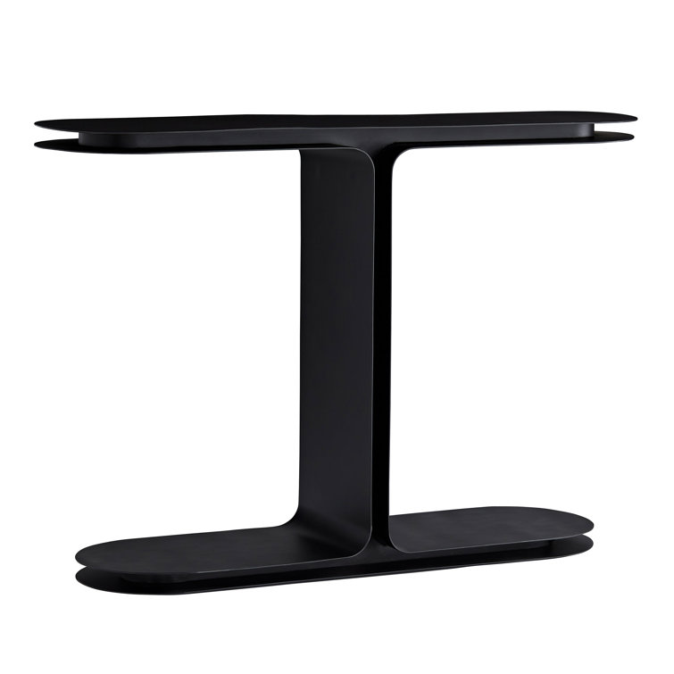 Alberto Handcrafted Bronze Iron Double-Layer Console Table with Glass Top