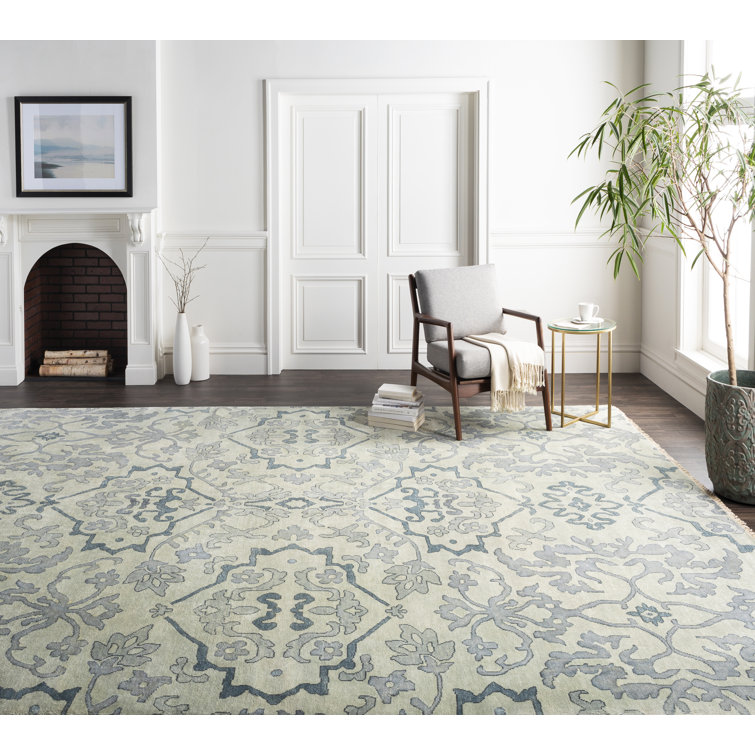 Blue Wool Hand-Knotted Floral 6' x 9' Area Rug