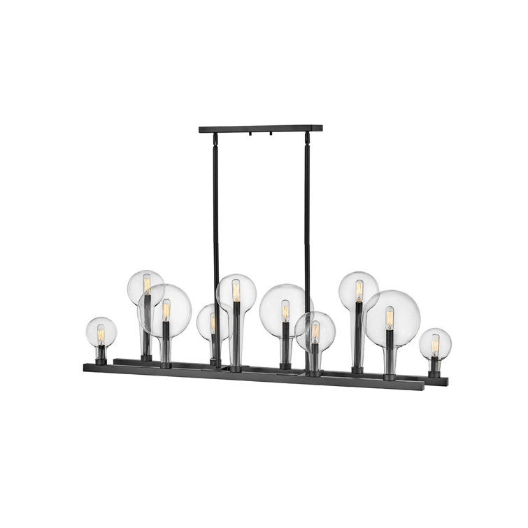 Black Steel and Clear Glass 10-Light Linear Chandelier
