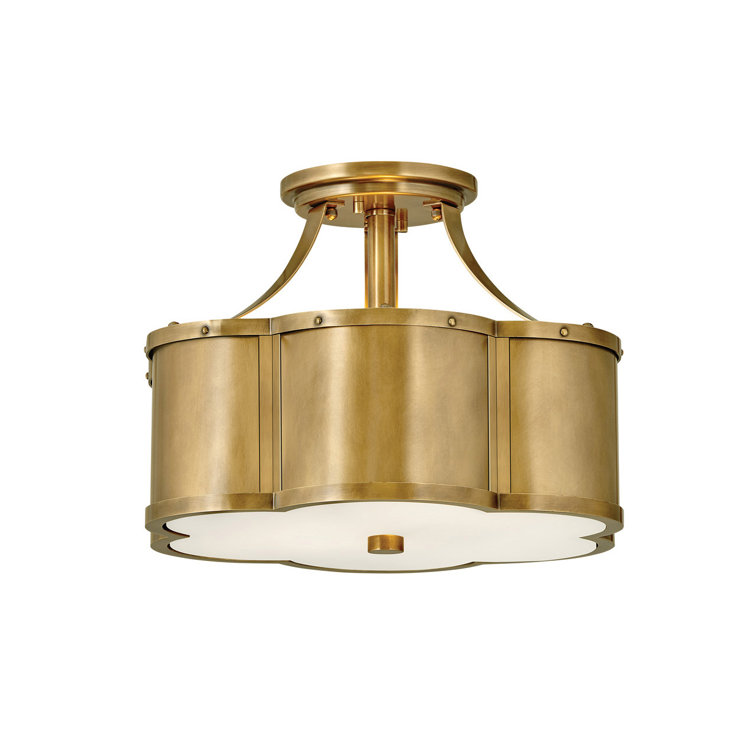 Heritage Brass and Glass 2-Light Semi-Flush Mount Ceiling Fixture