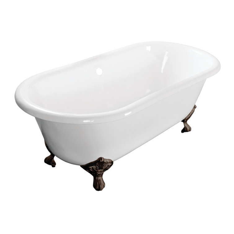 60-Inch White Cast Iron Clawfoot Tub with Oil Rubbed Bronze Feet