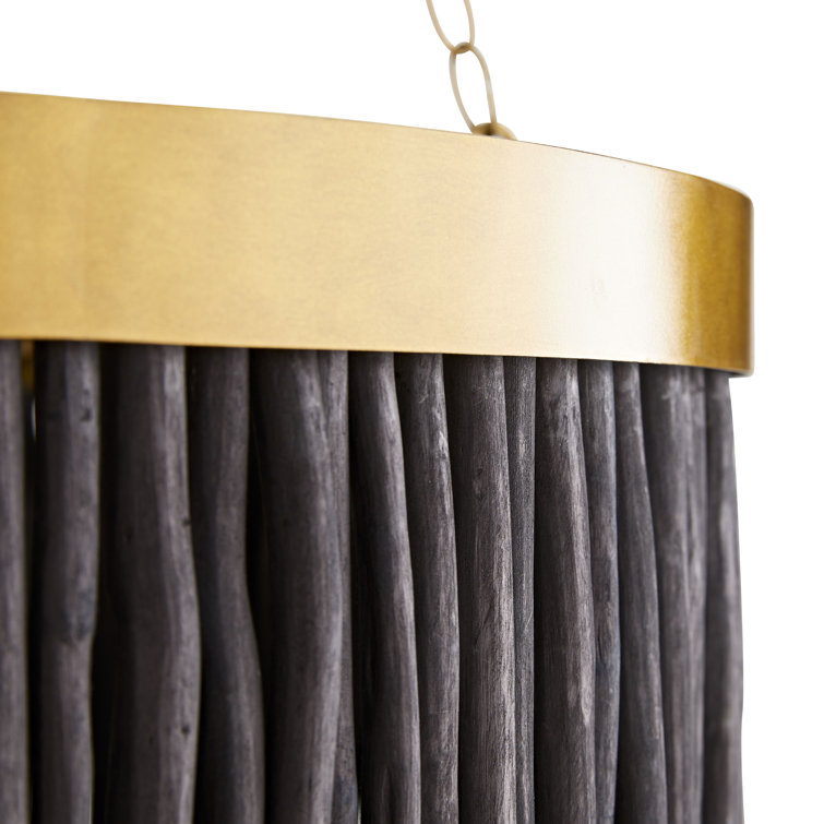 Large Black and Brass Drum Chandelier with Glass Accents