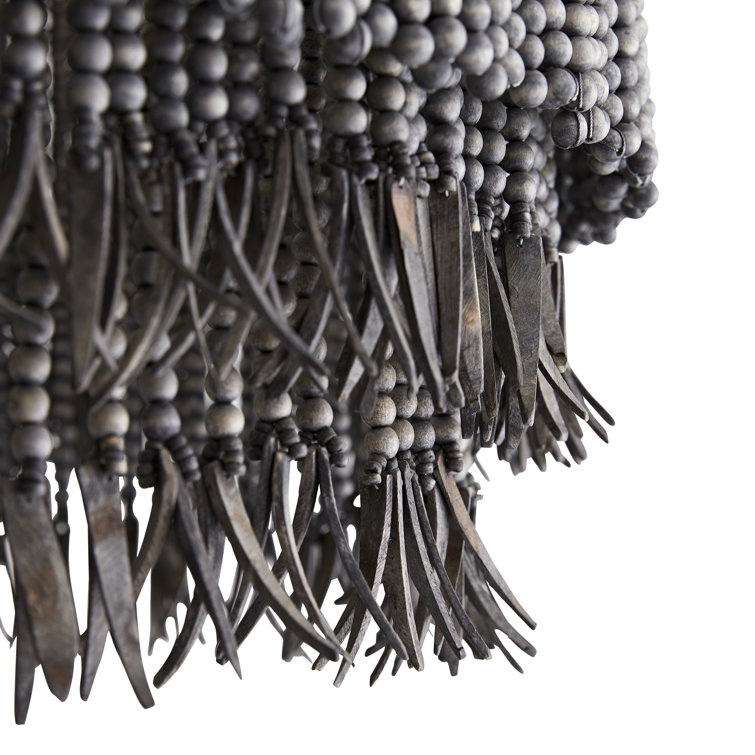 Dark Gray Wash Beaded Wood 30" Plug-in Chandelier