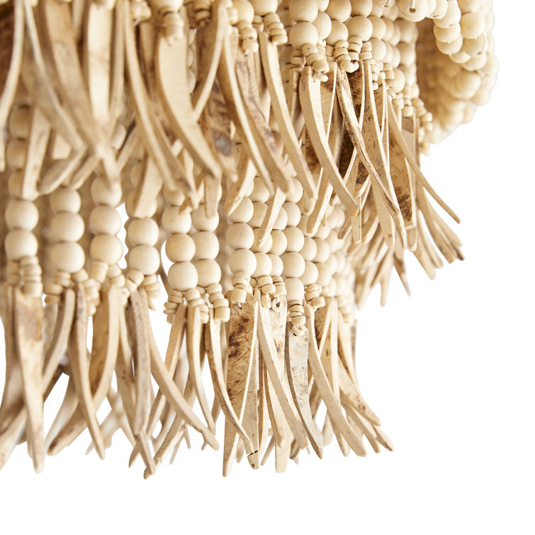 Baja Beaded Wood & Coconut 30" Antique Brass Chandelier