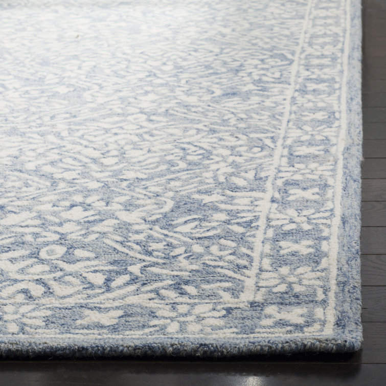 Handmade Tufted Floral Wool Round Rug - 7' Blue/Ivory