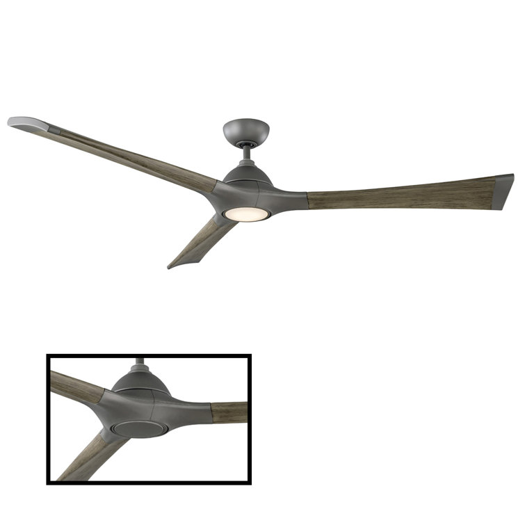 Woody 60" Matte Black and Distressed Koa Smart Ceiling Fan with LED Light