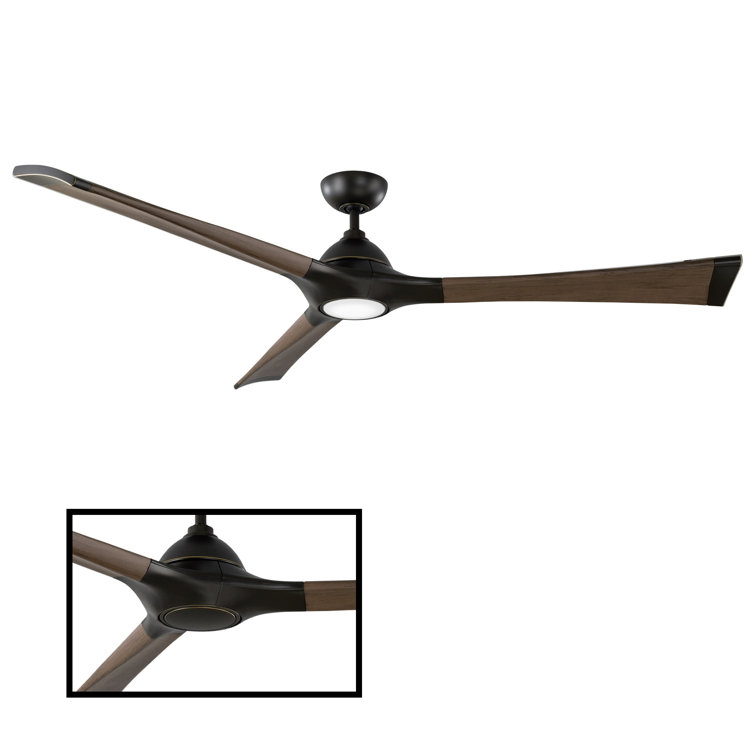 Woody 60" Matte Black and Distressed Koa Smart Ceiling Fan with LED Light