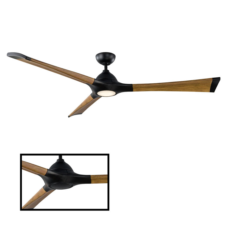 Woody 60" Matte Black and Distressed Koa Smart Ceiling Fan with LED Light