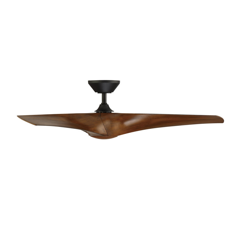 Zephyr 52" Matte Black Distressed Koa Smart Ceiling Fan with LED Light and Remote