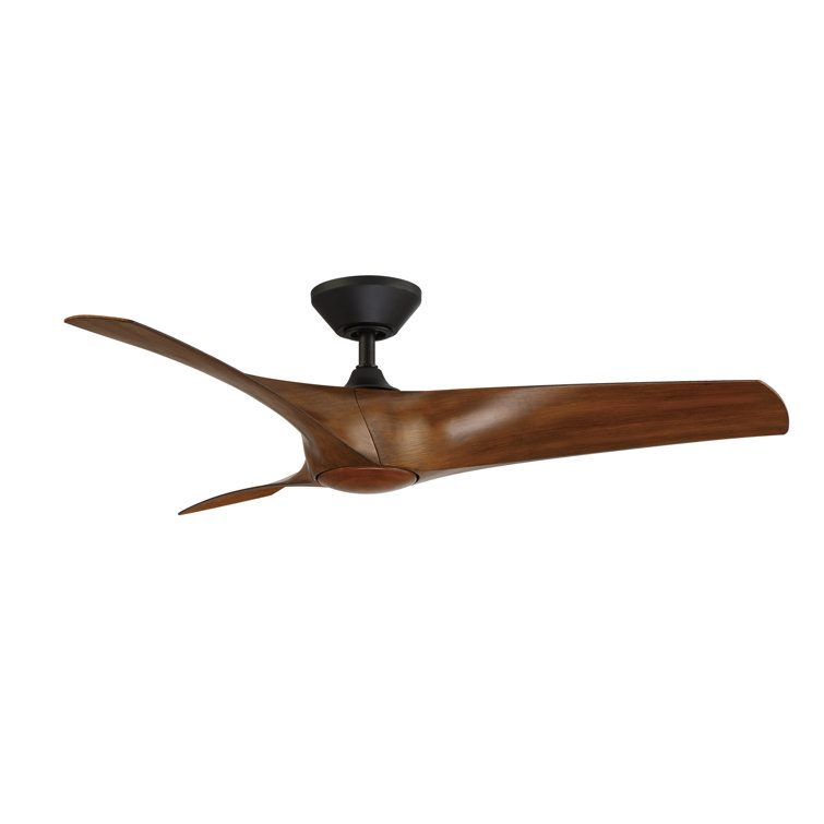 Zephyr 52" Matte Black Distressed Koa Smart Ceiling Fan with LED Light and Remote