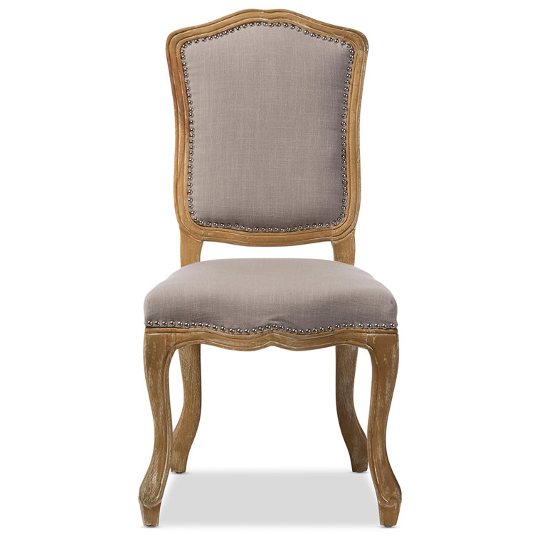 Elegant Beige Linen and Weathered Oak Parsons Side Chair