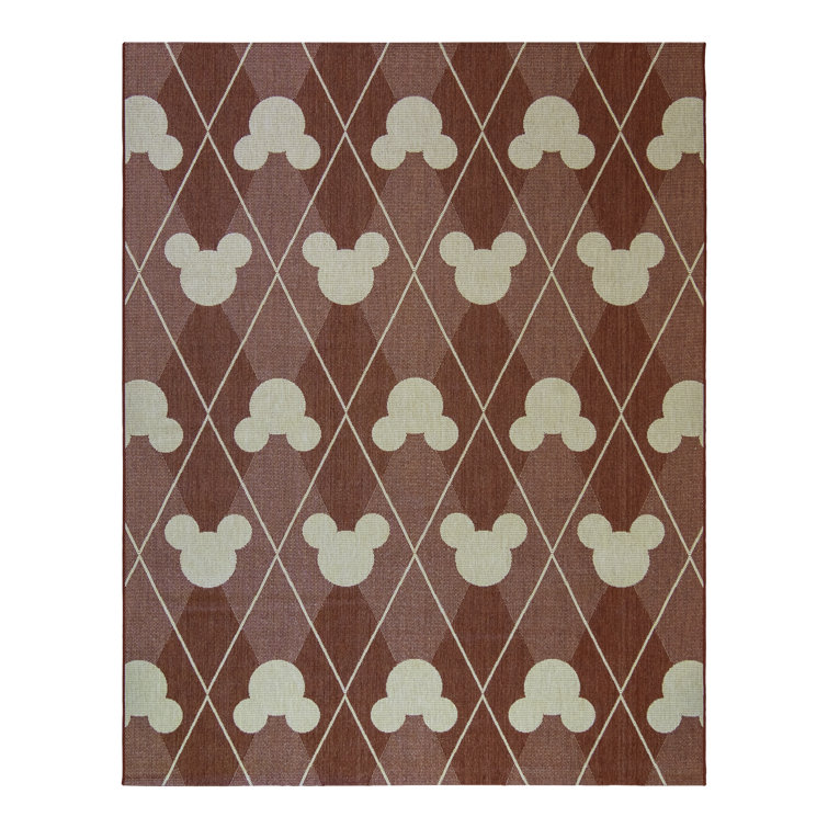 Red Mickey Mouse Argyle 5' x 7' Synthetic Indoor/Outdoor Rug