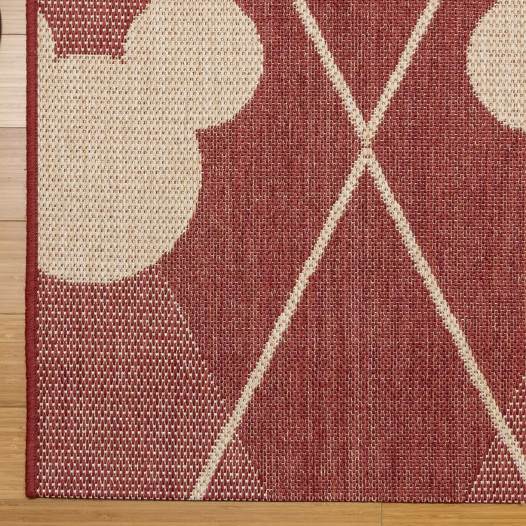 Red Mickey Mouse Argyle 5' x 7' Synthetic Indoor/Outdoor Rug