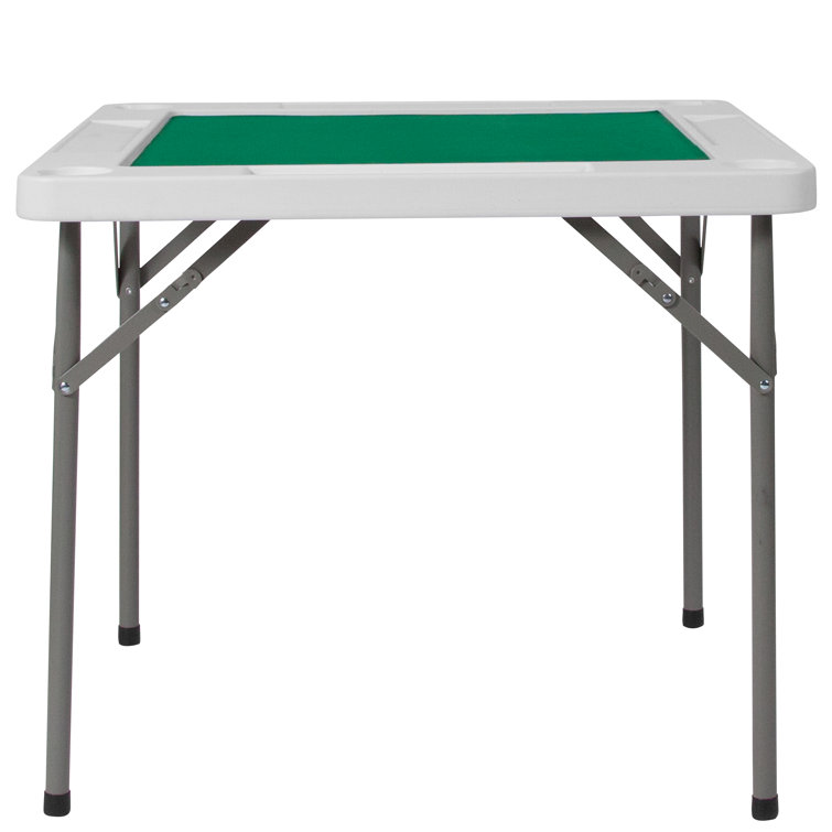 Silas 34.5" Gray Powder-Coated Metal Folding Card Table with Cup Holders