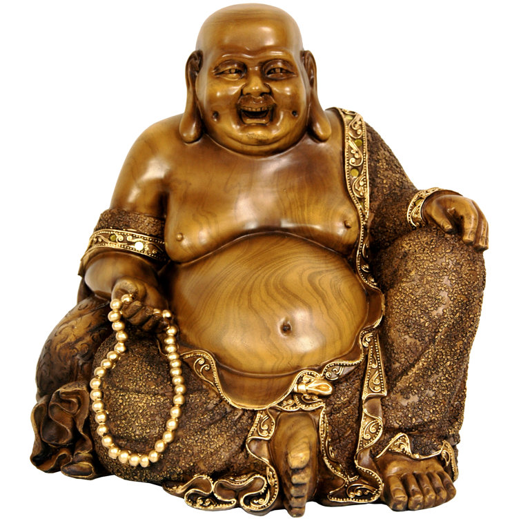 Painted Resin Sitting Buddha Statue for Indoor/Outdoor Use